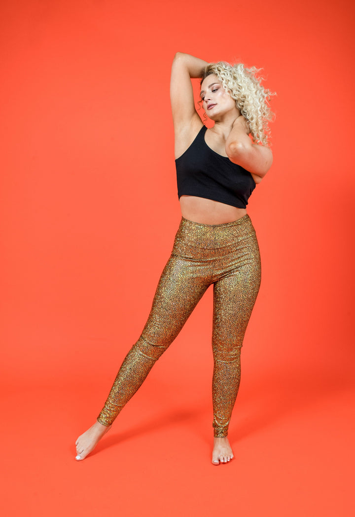 Gold Holographic Disco Mermaid High Waisted Leggings