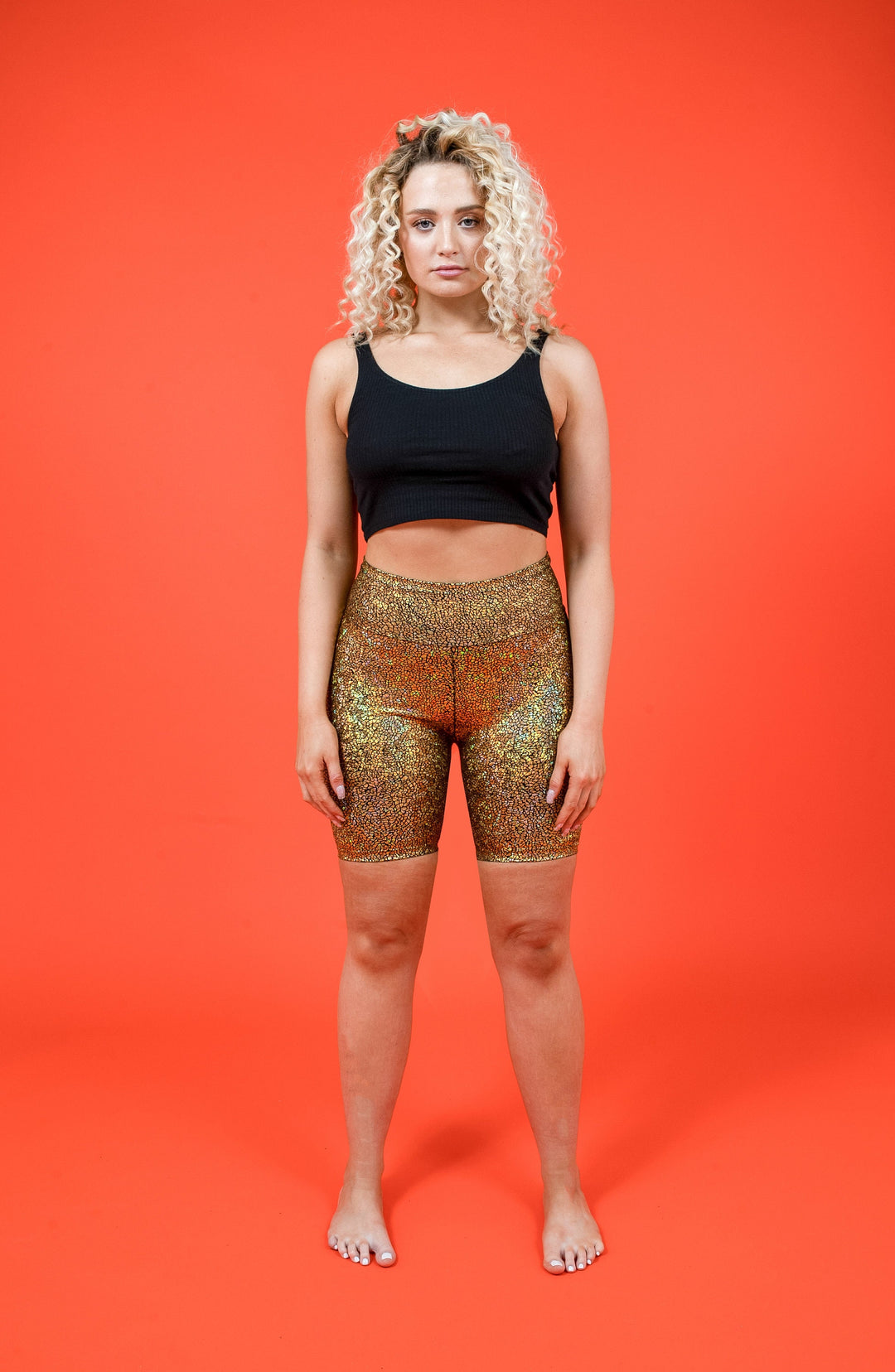 Gold Holographic High Waisted Cycling Shorts / Bike Shorts