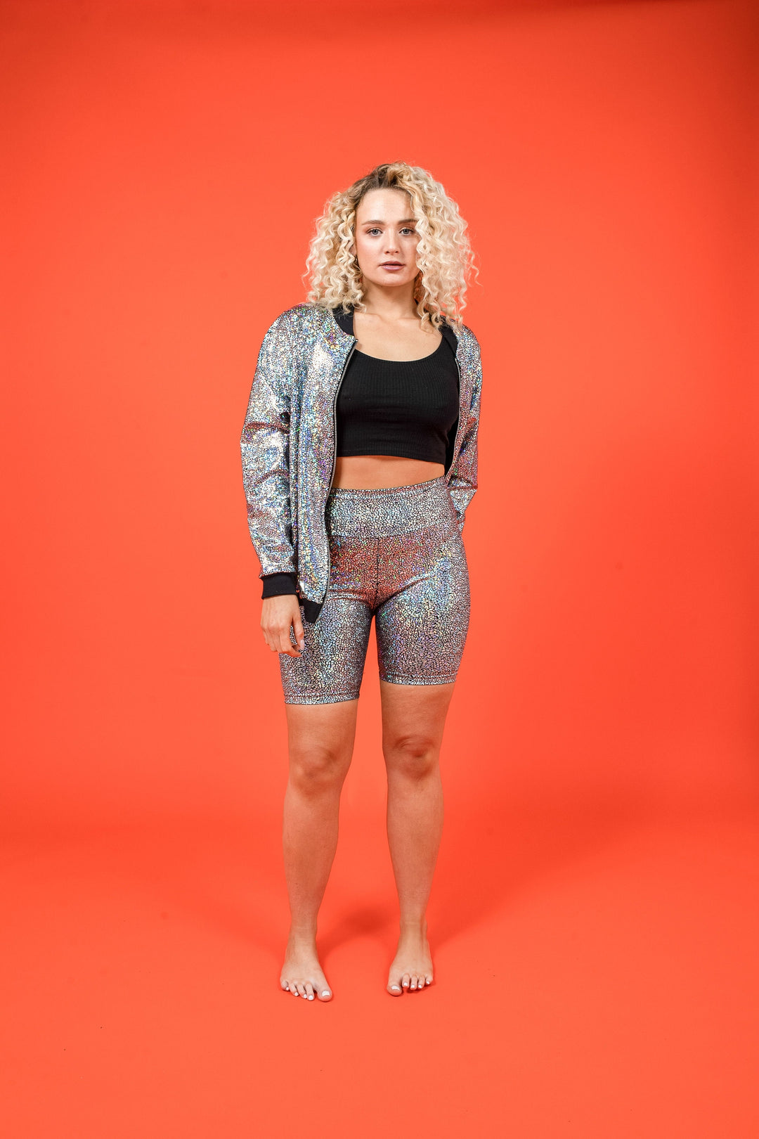 Silver Holographic High Waisted Cycling Shorts / Bike Shorts