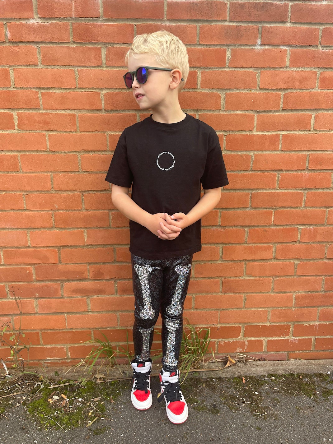 Skeleton Halloween Leggings | Kids / Childrens Holographic Black and Silver Sparkly Disco Leggings